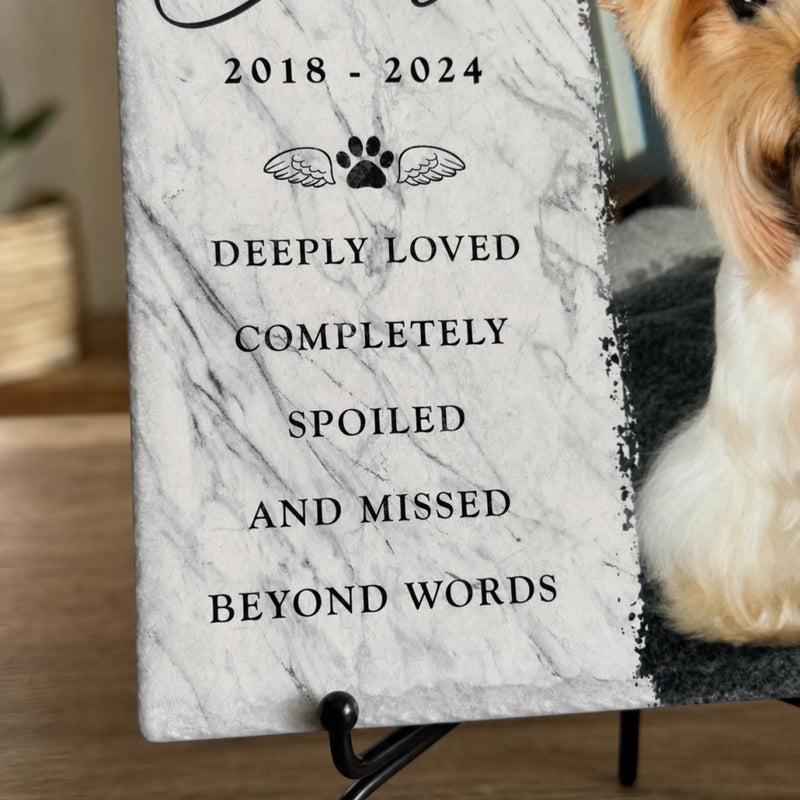 Custom Photo Square Shaped Memorial Stone - Personalized Pet Memorial Sympathy Gifts For Dogs, Cats, Loss Of Dog - Deeply Loved