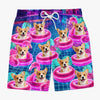 Custom Photo Tropical Hawaiian Aloha Men Beach Shorts - Personalized Summer Vacation And Travel Gifts For Dog Cat Lovers, Dog Dad And Mom, Cat Owners - Pups On Floating Paradise