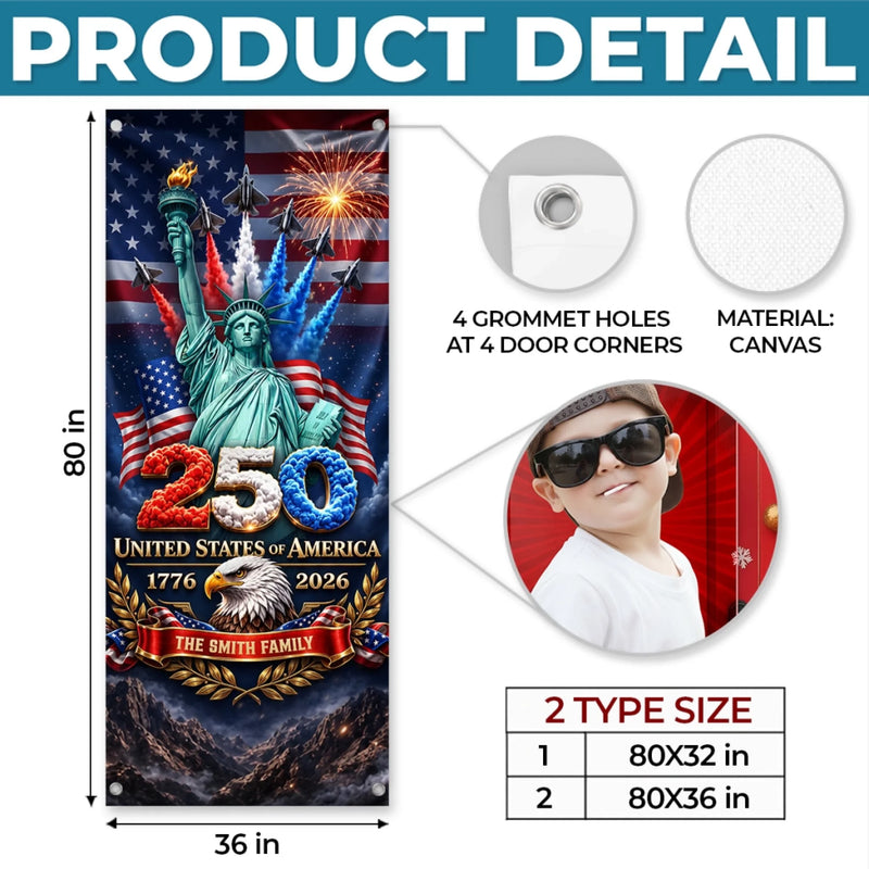 Custom Door Cover - Personalized America 250th Anniversary Gifts For Mom, Dad, Brother, Sister, Kids  - Land Of Liberty Family