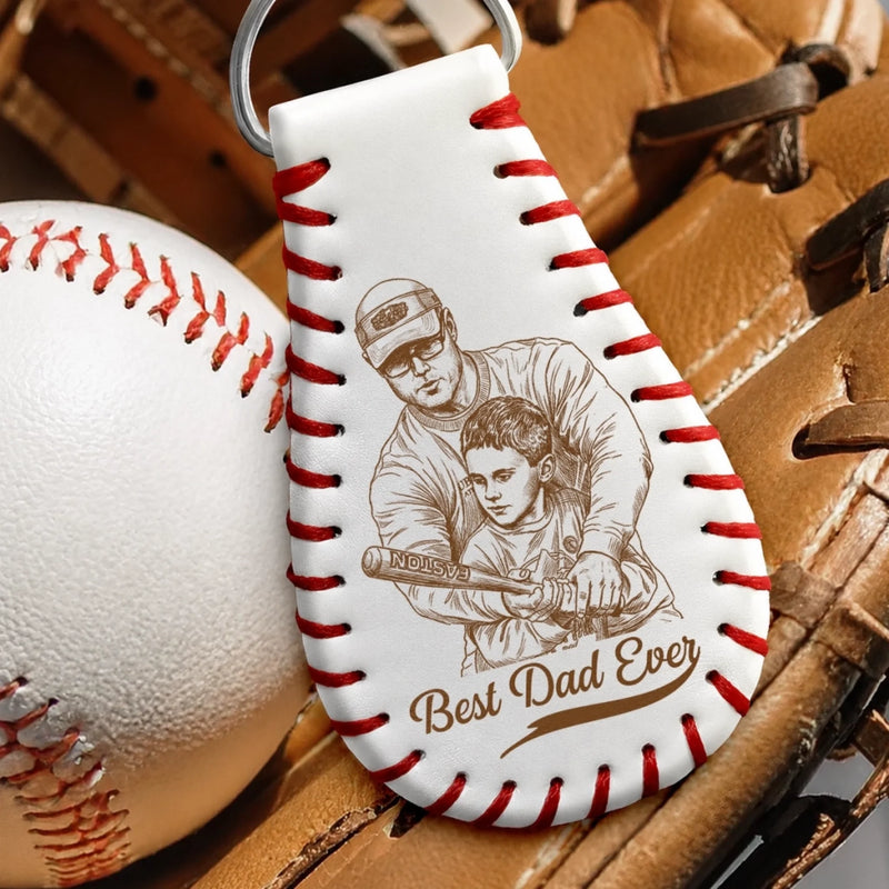 Custom Photo Baseball Leather Keychain - Personalized Father's Day Birthday Gifts For Dad, Grandpa, Baseball Lovers, Sports Fans, Sports Lovers - Baseball State Of Mind