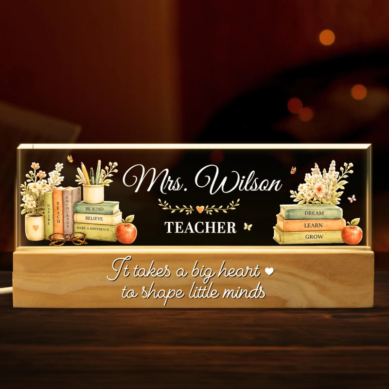 Custom Acrylic LED Night Light - Personalized  Birthday Gifts For Teachers - Big Hearts Shape Minds