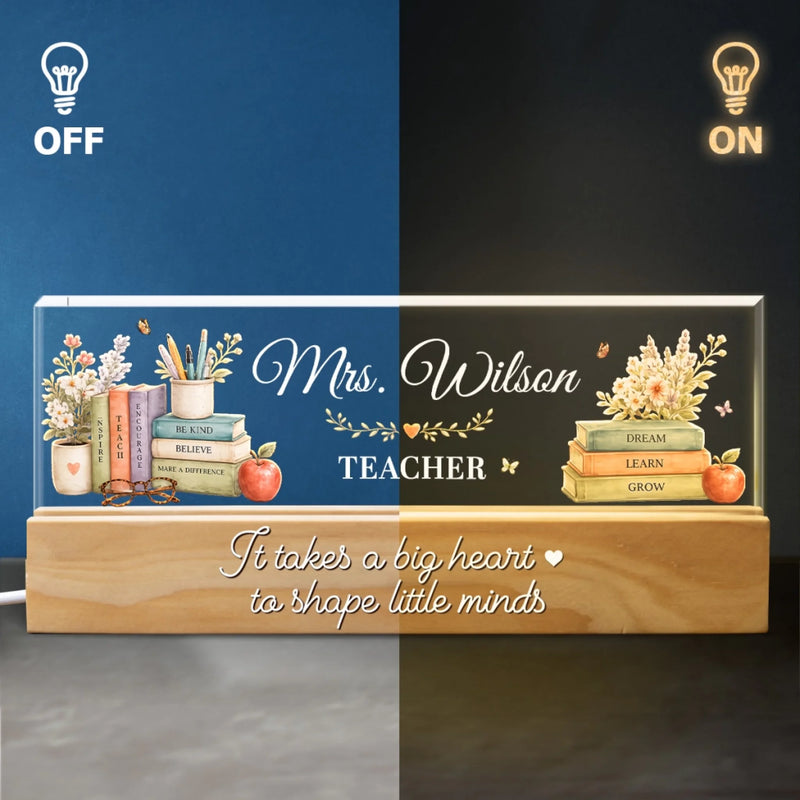 Custom Acrylic LED Night Light - Personalized  Birthday Gifts For Teachers - Big Hearts Shape Minds