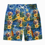 Custom Photo Tropical Hawaiian Aloha Men Beach Shorts - Personalized Summer Vacation And Travel Gifts For Dog Lovers, Dad, Mom - Starry Nights, Puppy Days