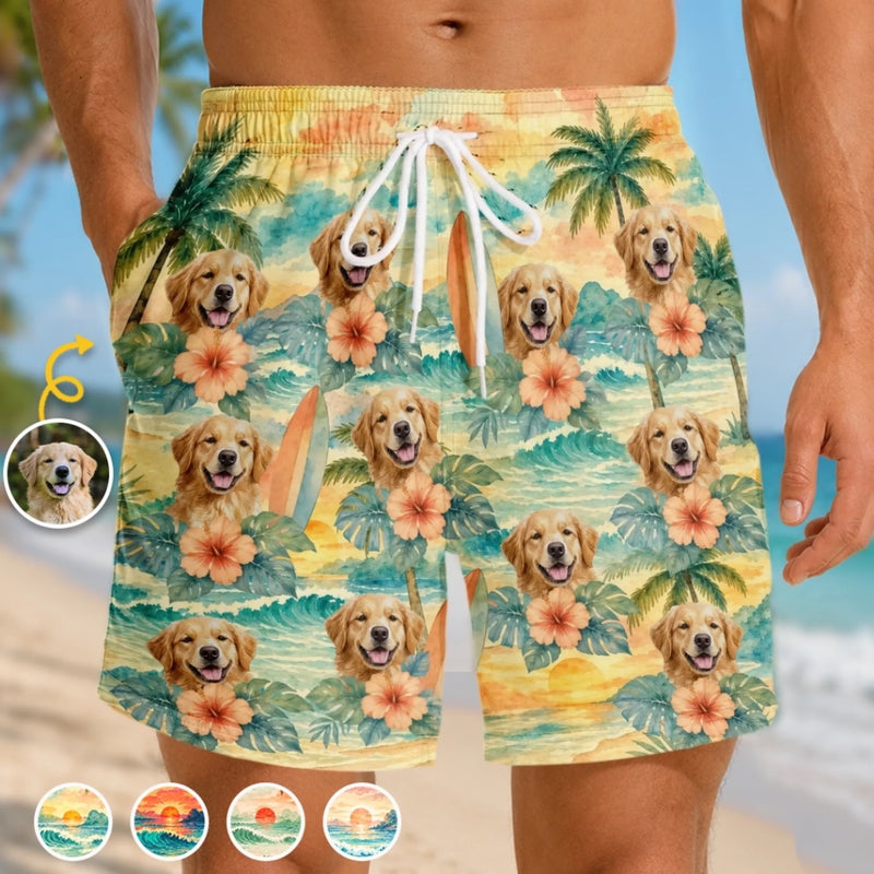 Custom Photo Tropical Hawaiian Aloha Men Beach Shorts - Personalized Summer Vacation And Travel Gifts For Dog Cat Lovers, Dog Dad And Mom, Cat Owners - Living That Island Life, Baby