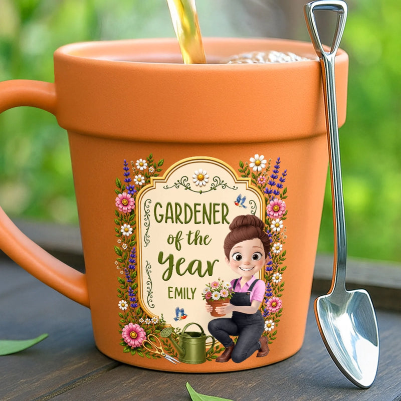 Custom Plant Pot Ceramic Mug - Personalized Birthday Garden Gifts For Gardeners - Her Happiest Morning Routine