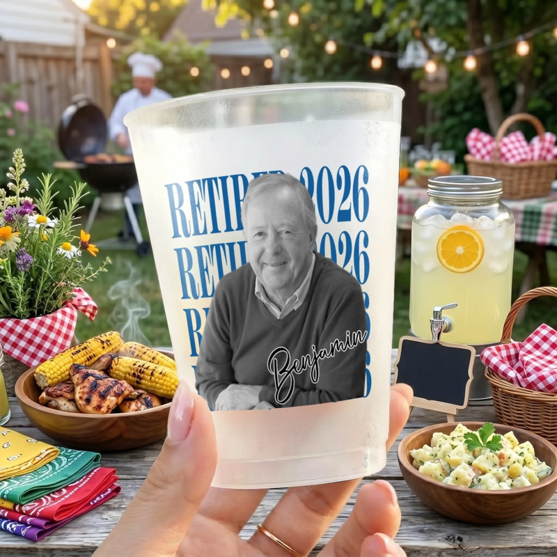Custom Photo Party Cups - Personalized Retirement Gifts For Women, Men - Goodbye Tension, Hello Pension