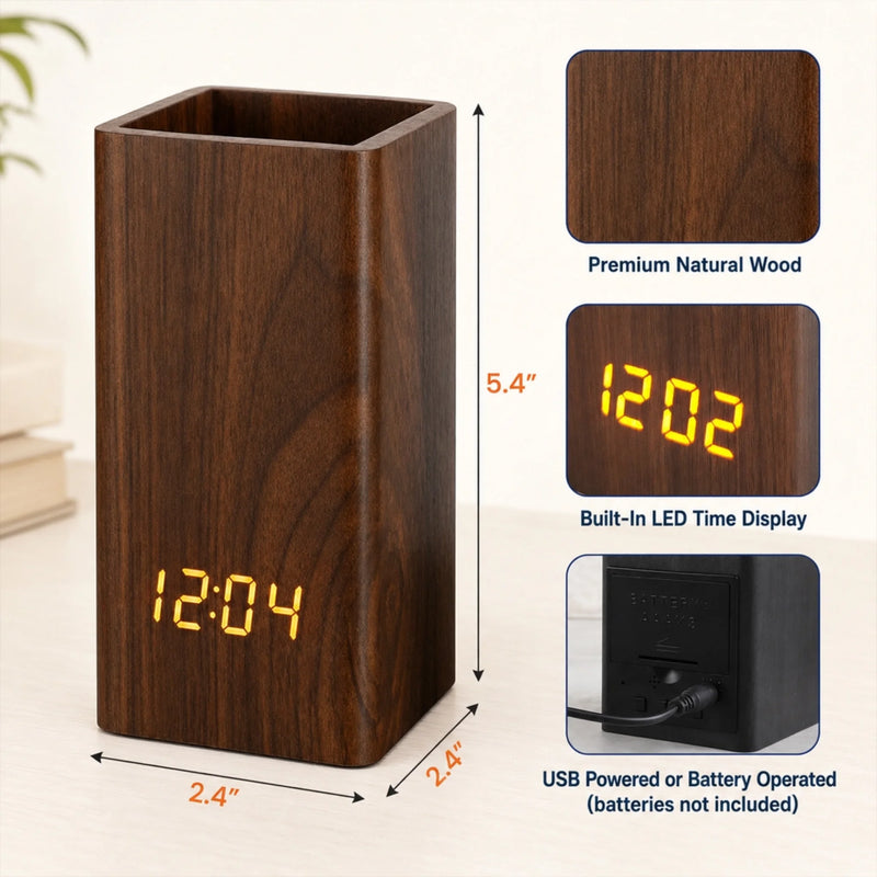Custom Photo Pen Holder With Clock – Personalized Father's Day Birthday Gifts For Dad, Grandpa – Loved Guided And Inspired By Dad