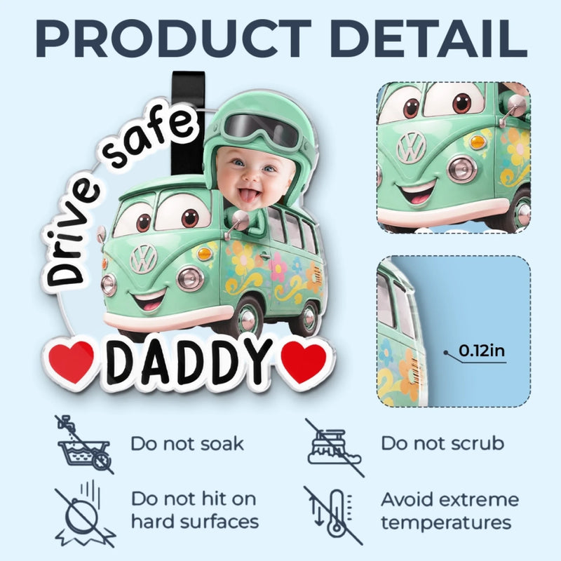 Custom Photo Acrylic Car Visor Clip - Personalized Father's Day Gifts For Dad, Grandpa - Drive Safe & Happy