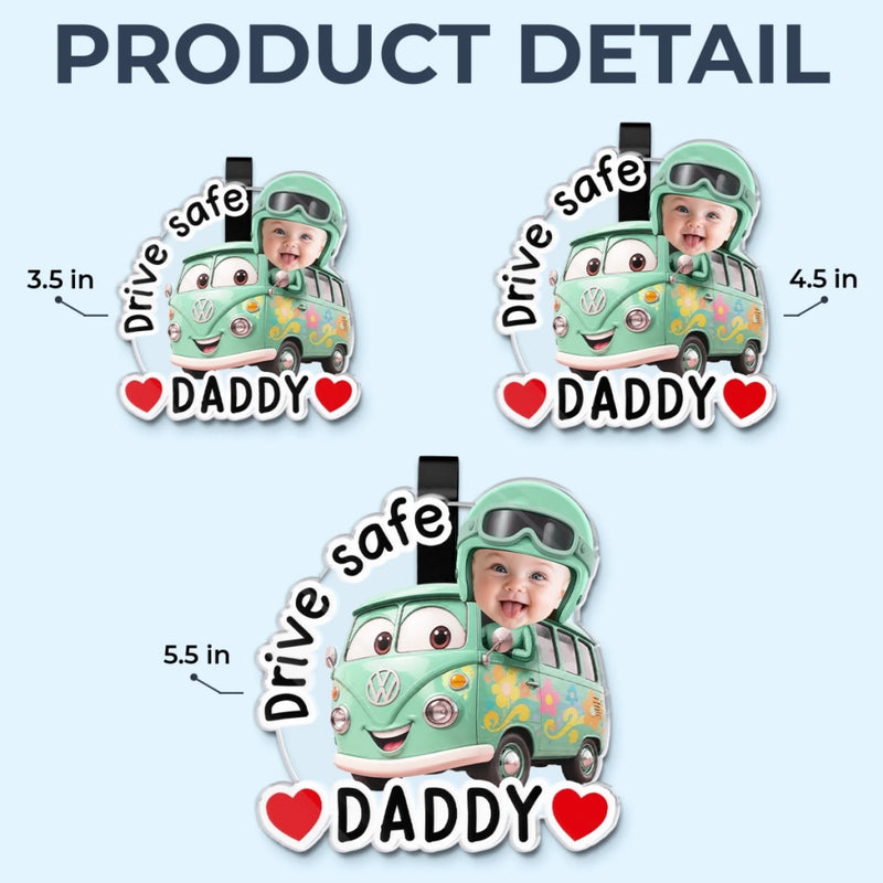 Custom Photo Acrylic Car Visor Clip - Personalized Father's Day Gifts For Dad, Grandpa - Drive Safe & Happy