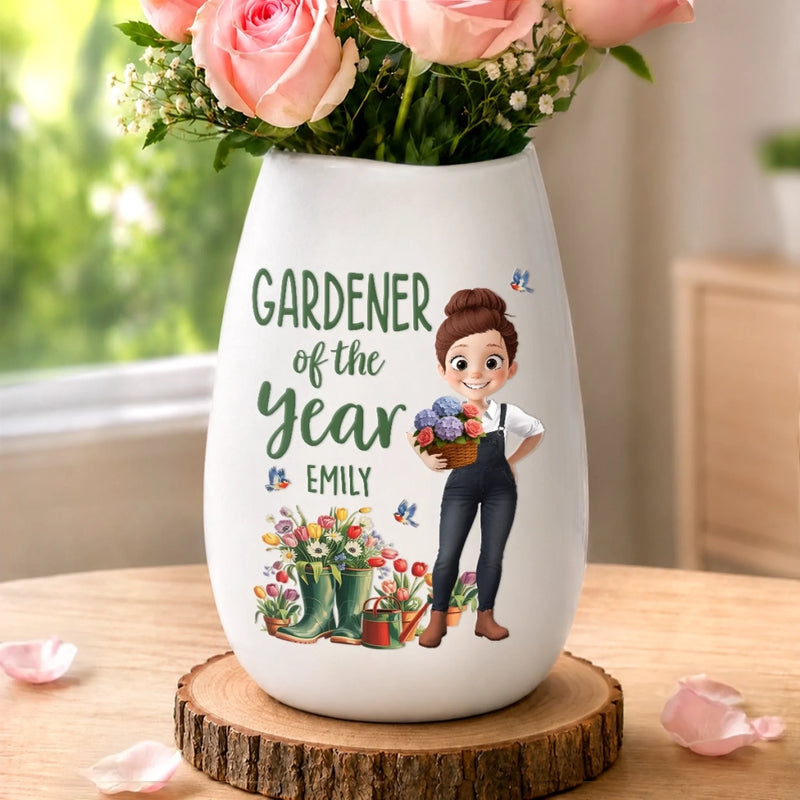 Custom Oval Ceramic Flower Vase - Personalized Birthday Garden Gifts For Gardeners - Garden Bloom Keeper