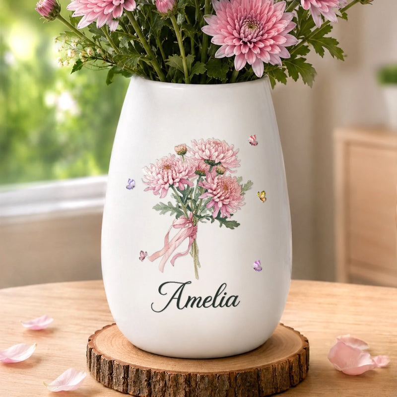 Custom Oval Ceramic Flower Vase - Personalized  Best Friend Birthday Gifts For Women, Besties, Sisters, BFF - Blooming Beautifully Every Day