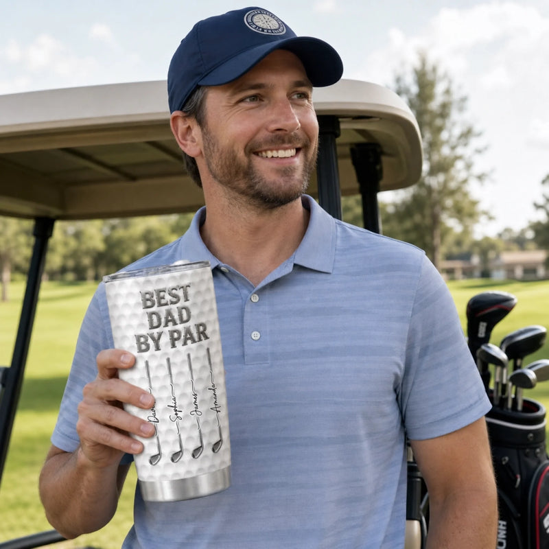 Custom Golf Tumbler - Personalized Father's Day Birthday Gifts For Dad, Grandpa, Golf Lovers - Fueled By Coffee And Birdies