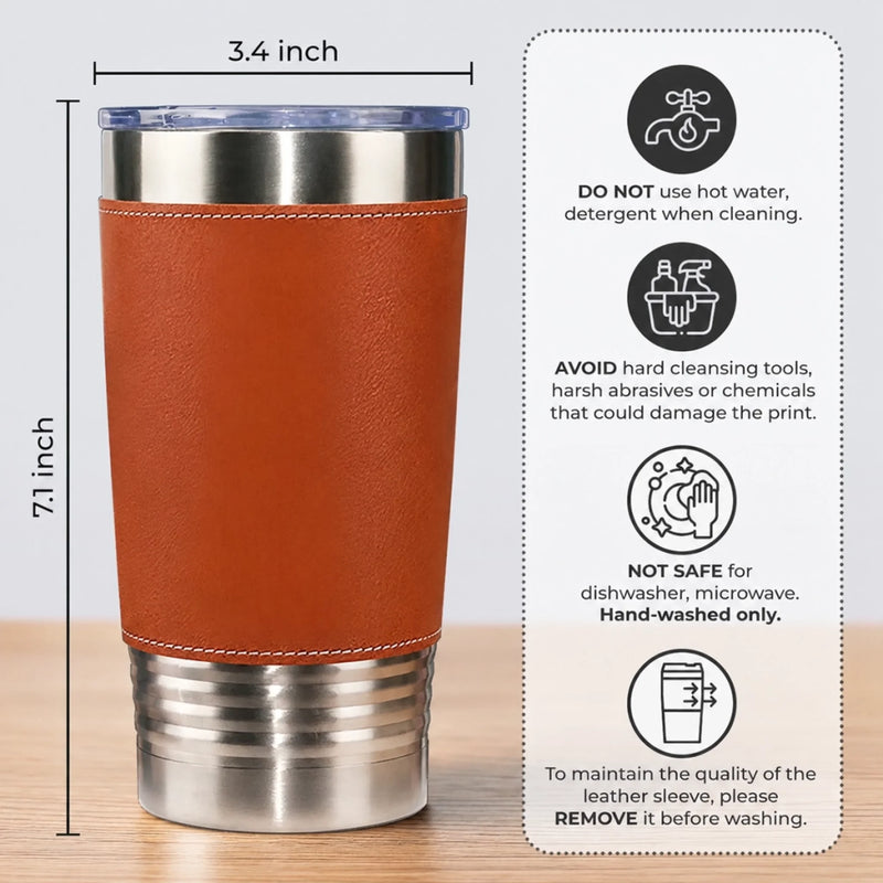 Custom Photo Printed Leather Tumbler - Personalized Father's Day Birthday Gifts For Dad, Grandpa - Faith Family Fatherhood