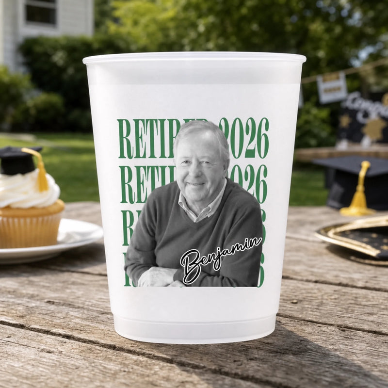 Custom Photo Party Cups - Personalized Retirement Gifts For Women, Men - Goodbye Tension, Hello Pension