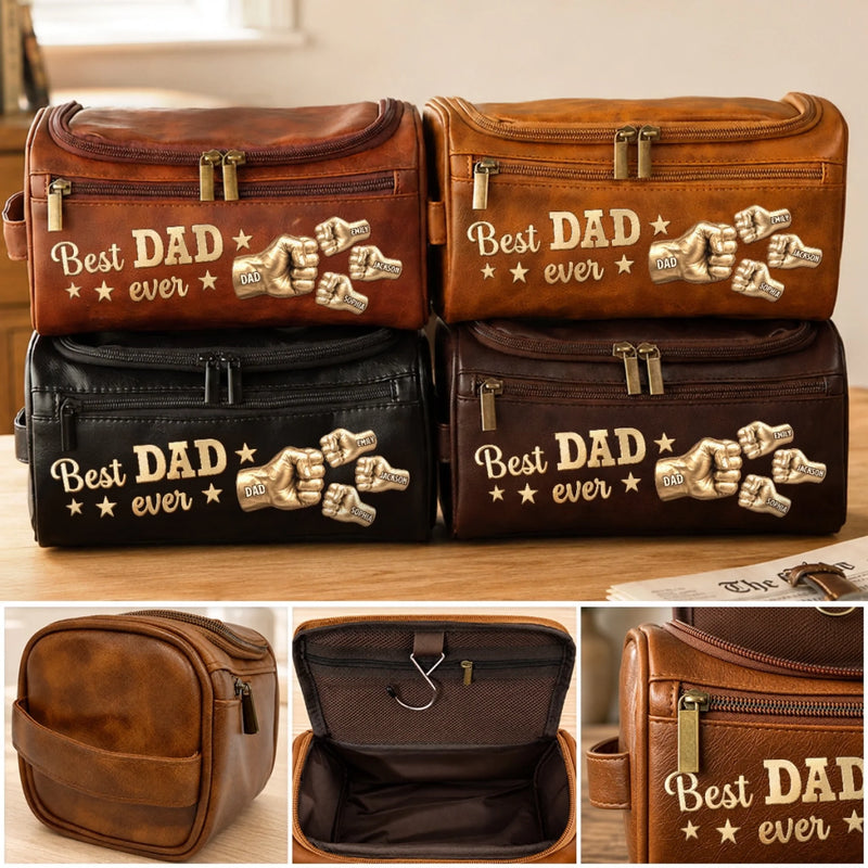 Custom Leather Toiletry Bag - Personalized Father's Day Birthday Gifts For Dad, Grandpa - Dad’s Love Never Fades