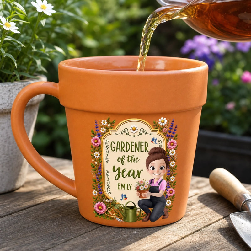 Custom Plant Pot Ceramic Mug - Personalized Birthday Garden Gifts For Gardeners - Her Happiest Morning Routine