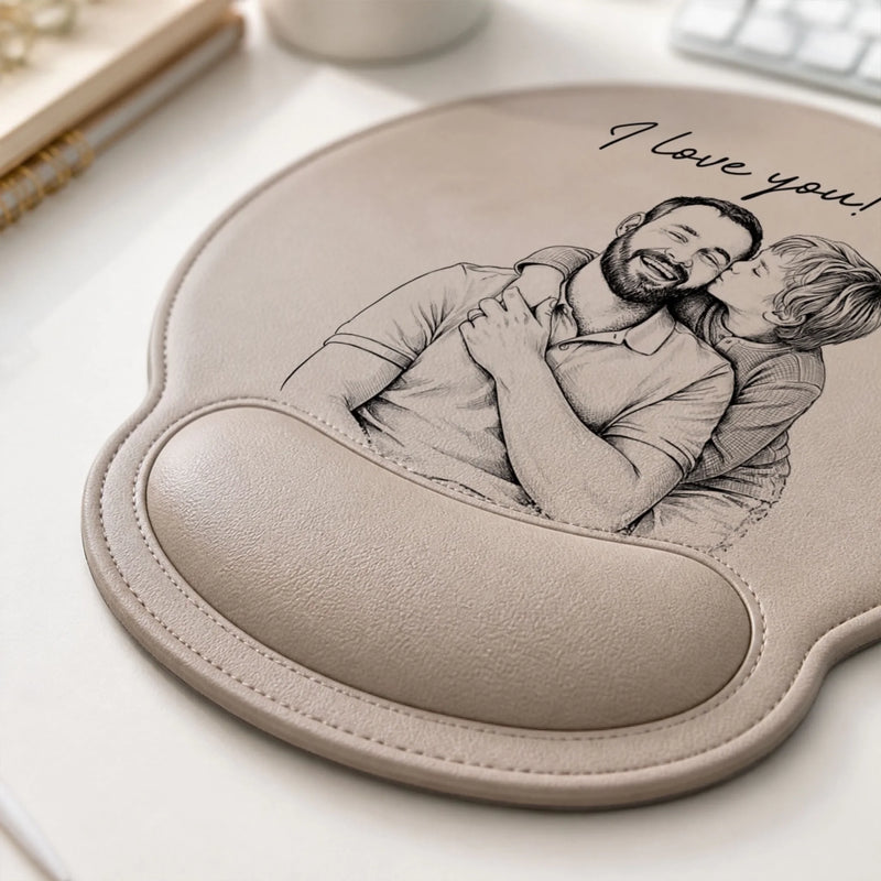 Custom Photo Leather Mouse Pad - Personalized Father's Day Birthday Gifts For Dad, Grandpa - Dad Makes Every Memory Better