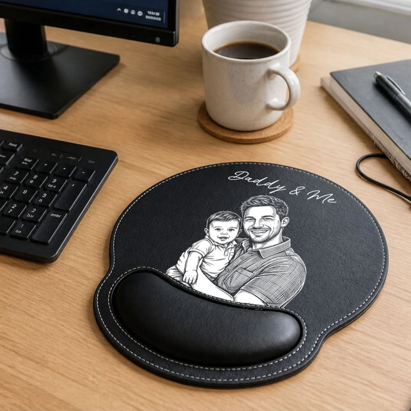 Custom Photo Leather Mouse Pad - Personalized Father's Day Birthday Gifts For Dad, Grandpa - Dad Makes Every Memory Better