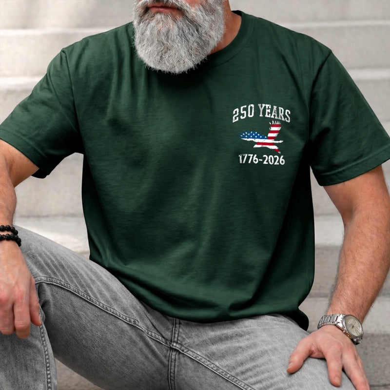 Custom T-shirt - Personalized America 250th Anniversary Father's Day Gifts For Dad, Grandpa - Red White Blue