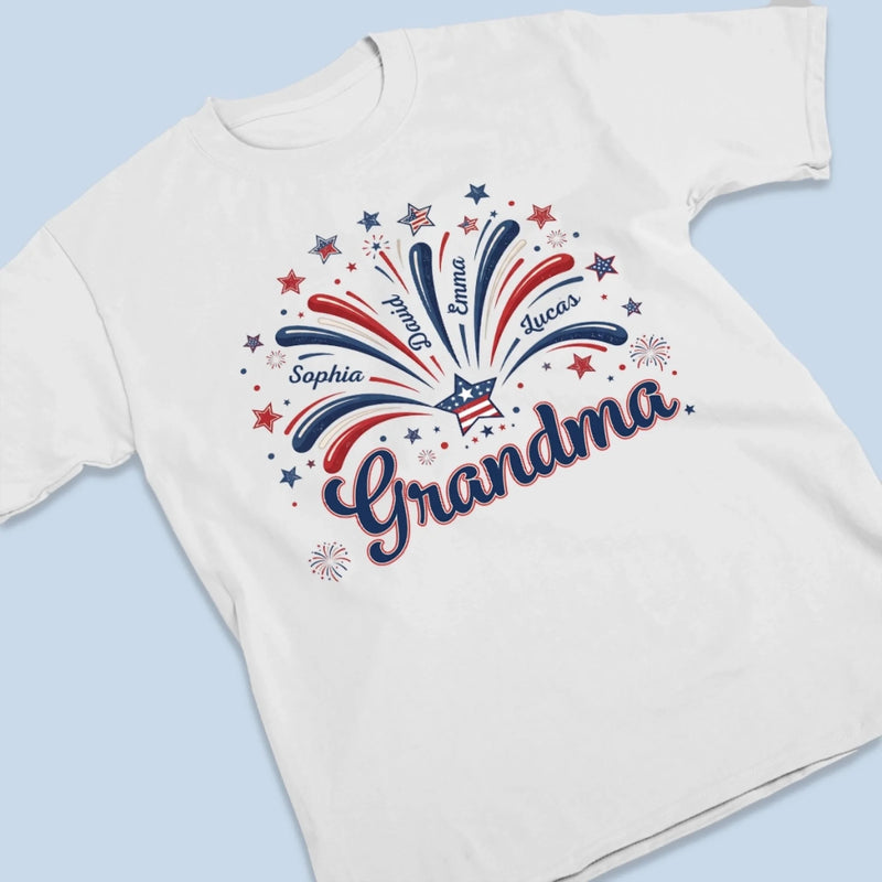 Custom T-shirt, Premium T-shirt, Hoodie - Personalized 4th Of July Gifts For Mom, Grandma - Family Lights Up Her World