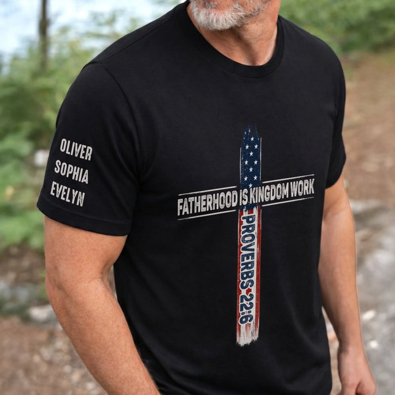 Custom Unisex T-Shirt With Design On Sleeve - Personalized Father's Day Birthday Gifts For Dad, Grandpa - A Father’s Love Lasts Forever