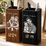 Custom Photo Pen Holder With Clock - Personalized Father's Day Birthday Gifts For Dad, Grandpa - Dad Makes Life Extraordinary