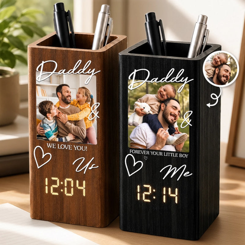 Custom Photo Pen Holder With Clock - Personalized Father's Day Birthday Gifts For Dad, Grandpa - Dad Makes Everything Better
