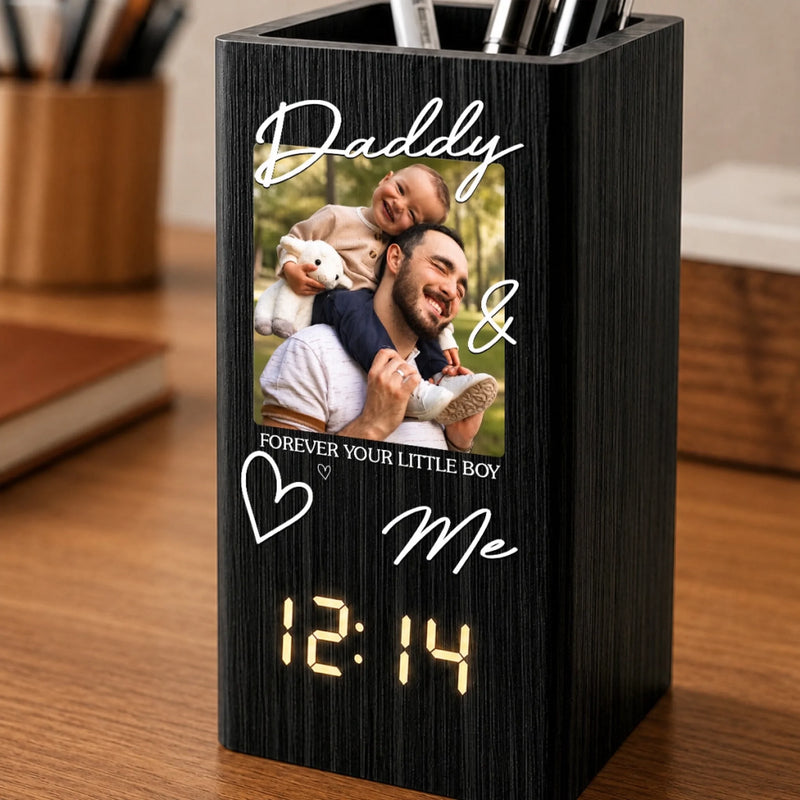 Custom Photo Pen Holder With Clock - Personalized Father's Day Birthday Gifts For Dad, Grandpa - Dad Makes Everything Better