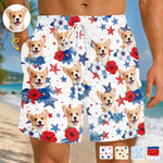 Custom Photo Tropical Hawaiian Aloha Men Beach Shorts - Personalized Summer Vacation And Travel Gifts For Dog Cat Lovers, Dog Dad And Mom, Cat Owners - Red, White & Woof