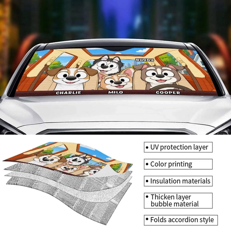 Custom Auto Windshield Sunshade, Car Window Protector - Personalized Father's Day Birthday Gifts For Dog Cat Lovers, Dog Dad And Mom, Cat Owners - Paws Make Life Better