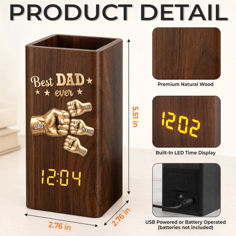 Custom Pen Holder With Clock - Personalized Father's Day Birthday Gifts For Dad, Grandpa, Husband - Dad’s Love Wins Every Time