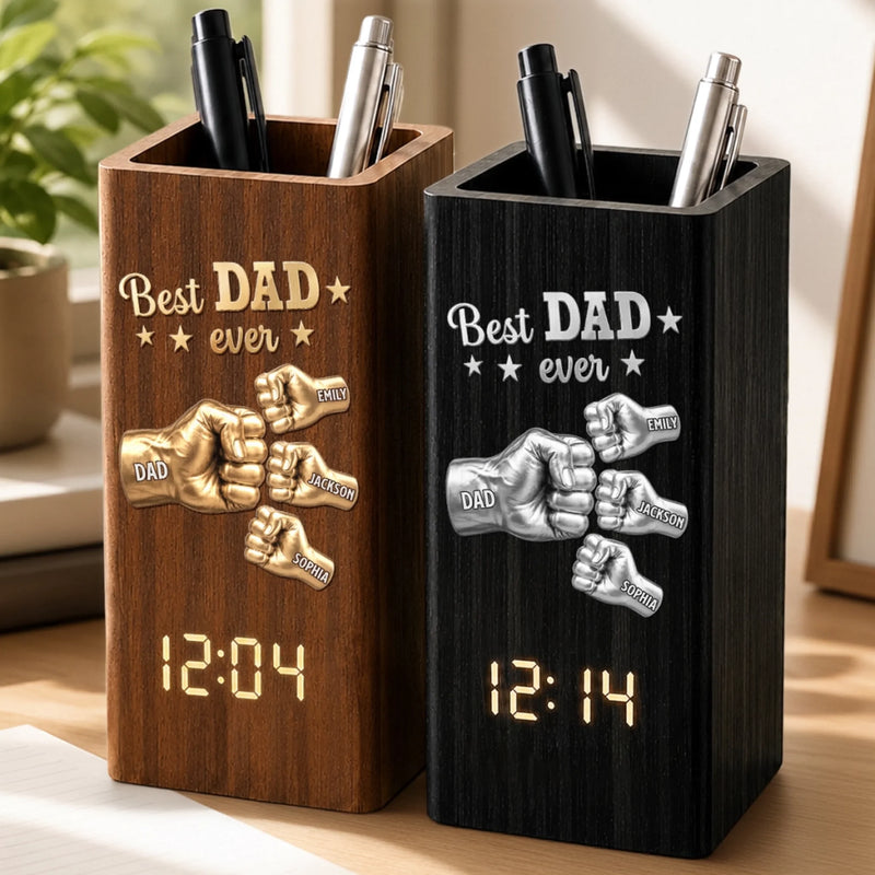 Custom Pen Holder With Clock - Personalized Father's Day Birthday Gifts For Dad, Grandpa, Husband - Dad’s Love Wins Every Time