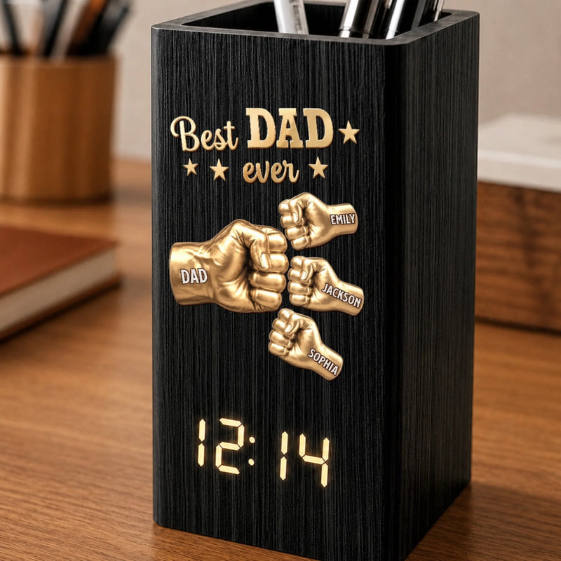 Custom Pen Holder With Clock - Personalized Father's Day Birthday Gifts For Dad, Grandpa, Husband - Dad’s Love Wins Every Time