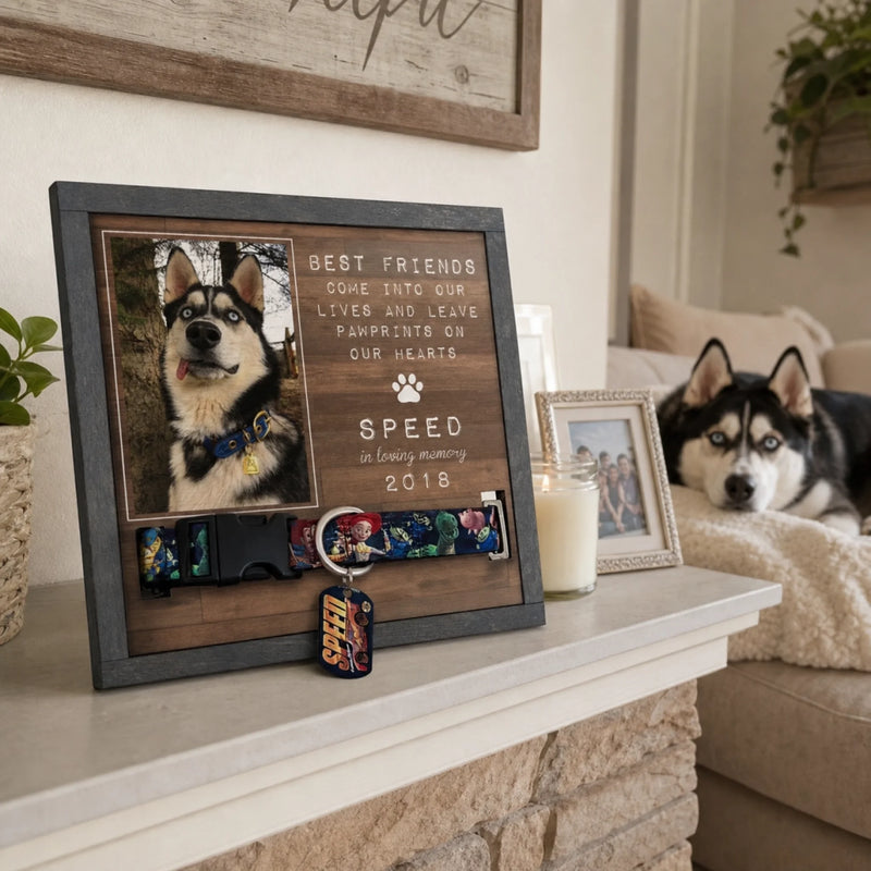 Custom Photo Pet Loss Sign, Collar Frame - Personalized Pet Memorial Sympathy Gifts For Dogs, Cats - Run Free Over Rainbow Bridge