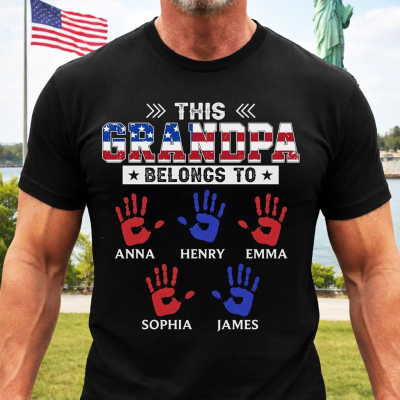 Custom Unisex T-shirt, Premium T-shirt, Hoodie – Personalized America 250th Anniversary Gifts For Dad, Grandpa – This Proud Grandpa Belongs To Awesome Kids