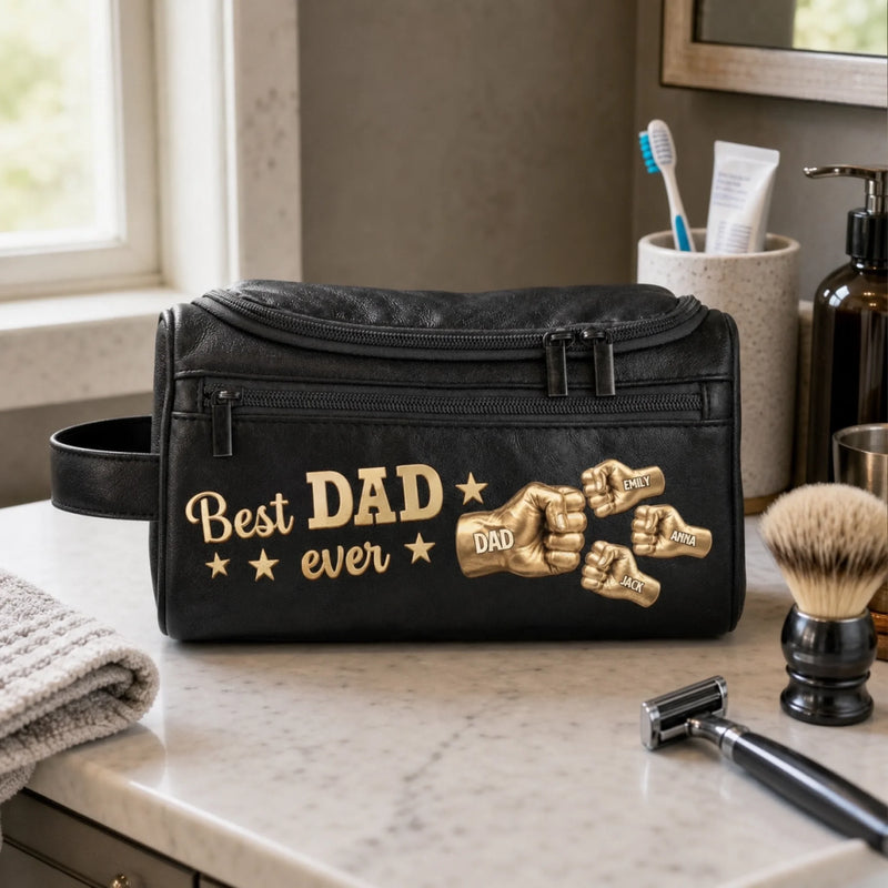 Custom Leather Toiletry Bag - Personalized Father's Day Birthday Gifts For Dad, Grandpa - Dad’s Love Never Fades