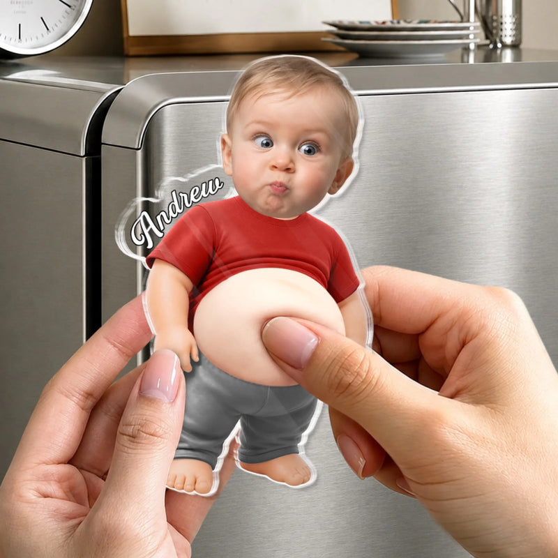 Custom Photo Dad Bod Belly Squishy Acrylic Fridge Magnet – Personalized Funny Gifts For Men, Dad, Grandpa, Kids – Too Cool To Be Normal