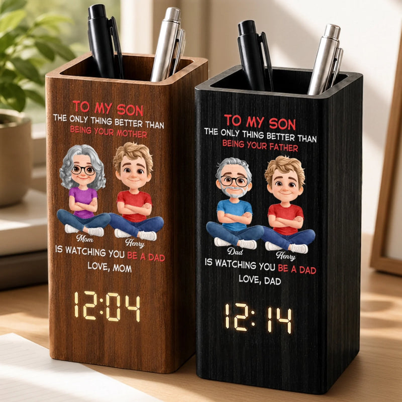 Custom Pen Holder With Clock - Personalized Father's Day Birthday Gifts For Son - My Son My Greatest Joy