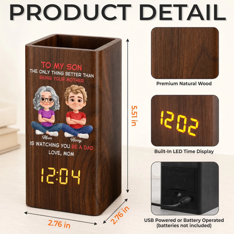 Custom Pen Holder With Clock - Personalized Father's Day Birthday Gifts For Son - My Son My Greatest Joy