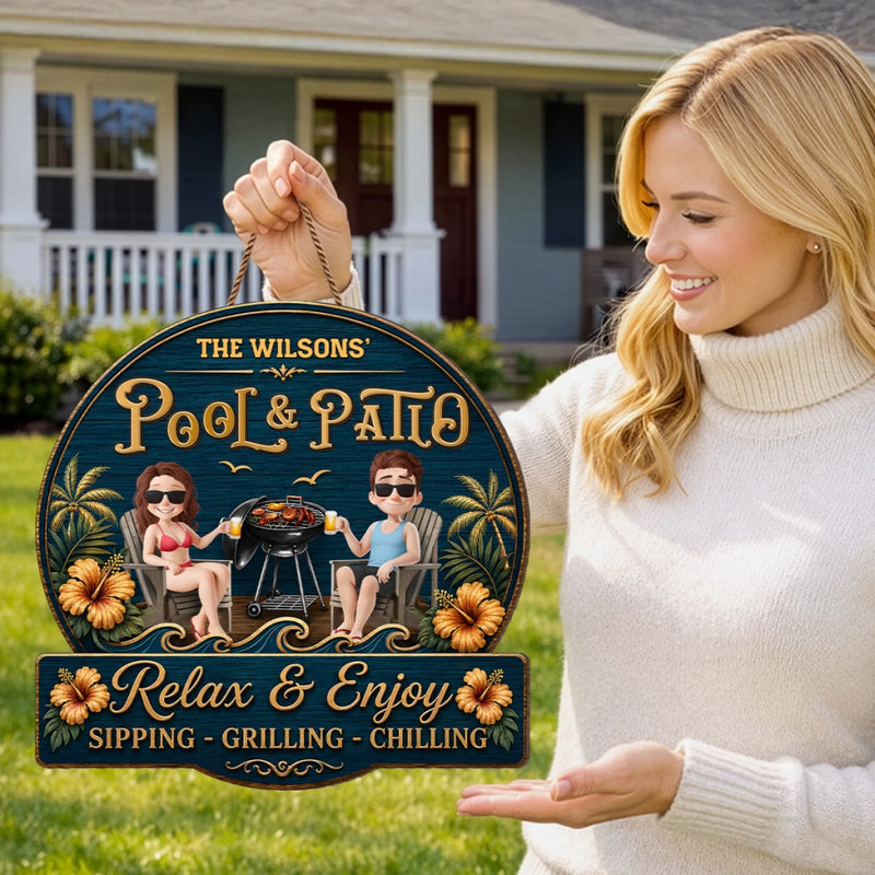 Custom Wood Sign - Personalized Summer Vacation And Travel Gifts For Couple - Welcome To Our Backyard Bar