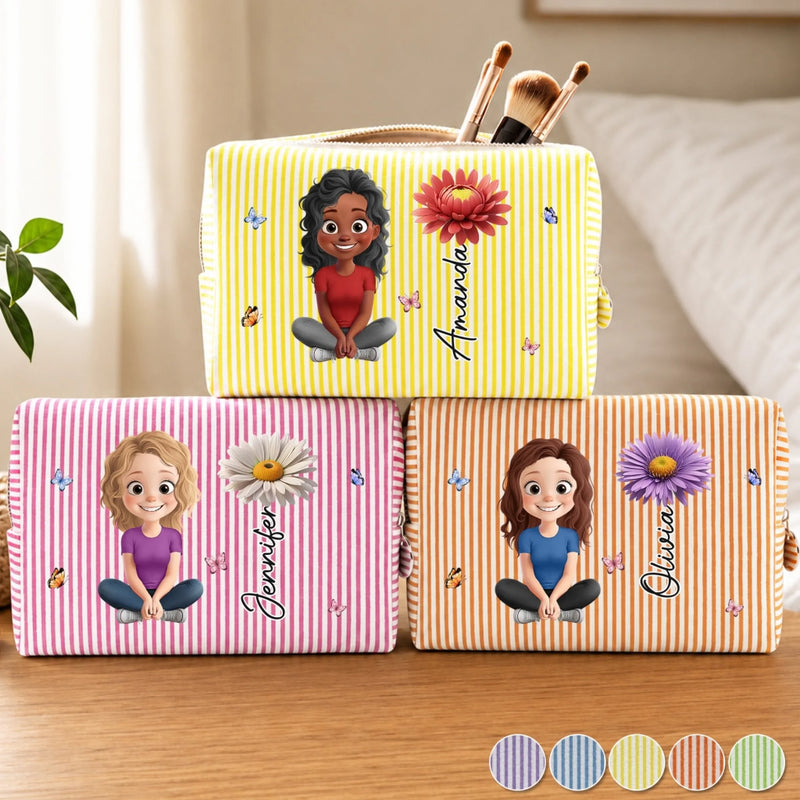 Custom Makeup Bag – Personalized  Best Friend Birthday Gifts For Women, Besties, Sisters, BFF – Beautiful Strong And Loved