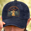 Custom Vintage Washed Denim Baseball Cap - Personalized Father's Day Gifts For Dog Lovers, Dog Dad And Mom - Paw Prints & Mountain Trips