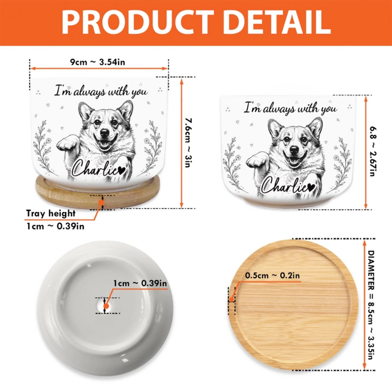 Custom Photo Home Decor Ceramic Plant Pot -  Personalized Pet Memorial Sympathy Gifts For Dogs, Cats - Forever Loved Never Forgotten
