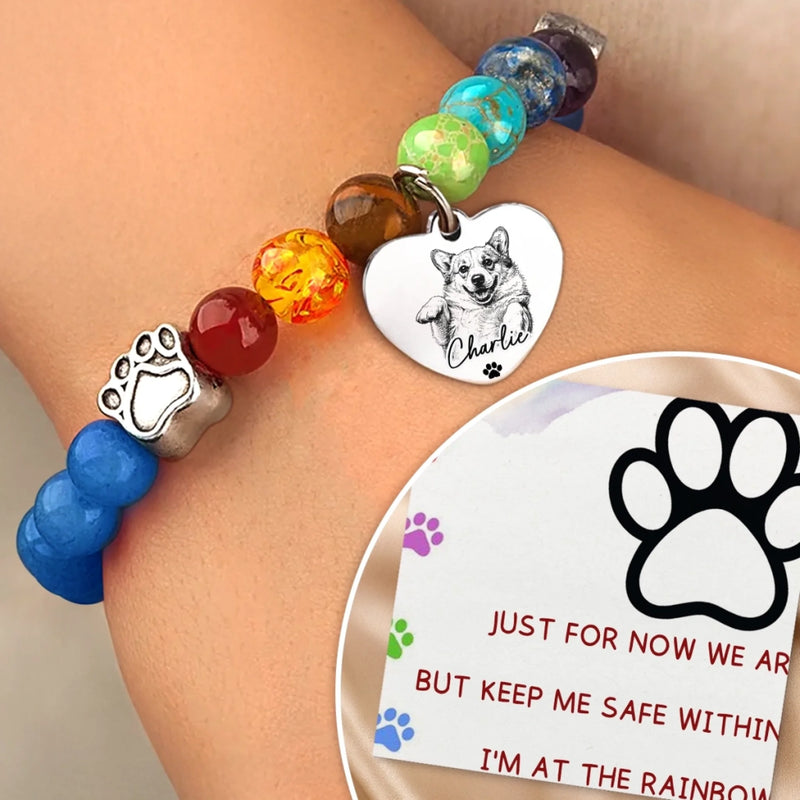 Custom Photo Rainbow Bridge Bracelet - Personalized Pet Memorial Sympathy Gifts For Dogs, Cats - Always In My Heart - Pet Memorial Gift