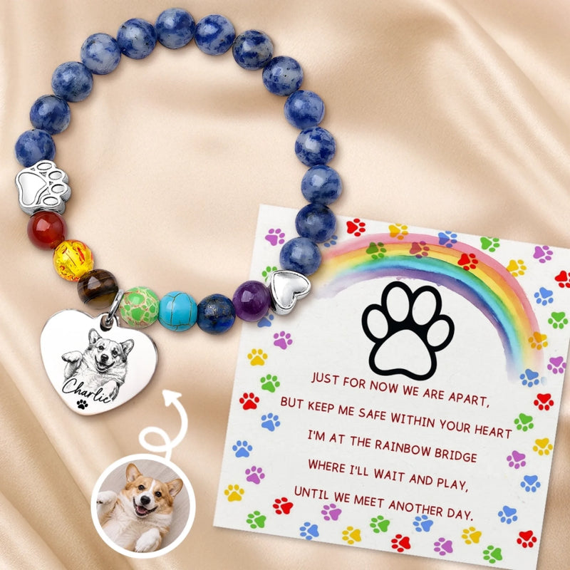 Custom Photo Rainbow Bridge Bracelet - Personalized Pet Memorial Sympathy Gifts For Dogs, Cats - Always In My Heart - Pet Memorial Gift