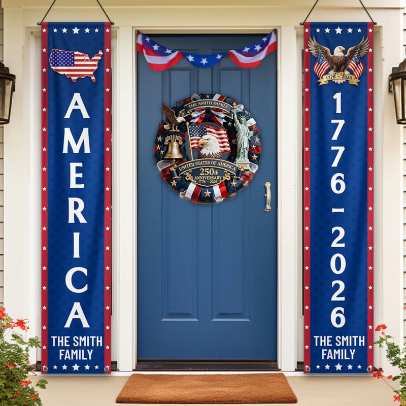 Custom Porch Banner Set - Personalized America 250th Anniversary Gifts For Mom, Dad, Brother, Sister, Kids - Freedom Never Fades