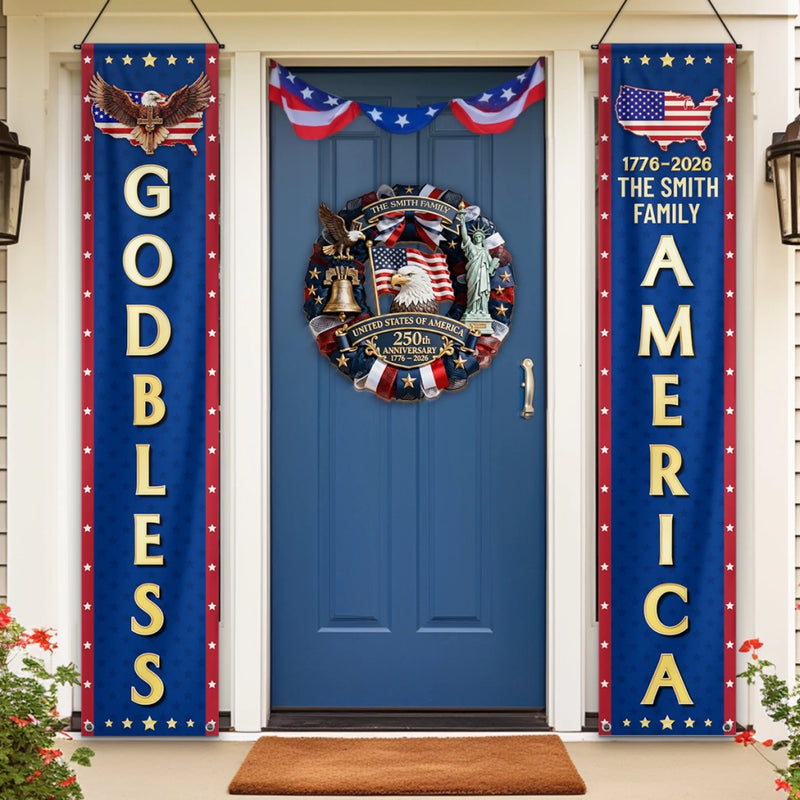 Custom Porch Banner Set - Personalized America 250th Anniversary Gifts For Mom, Dad, Brother, Sister, Kids - Stars Stripes And Freedom