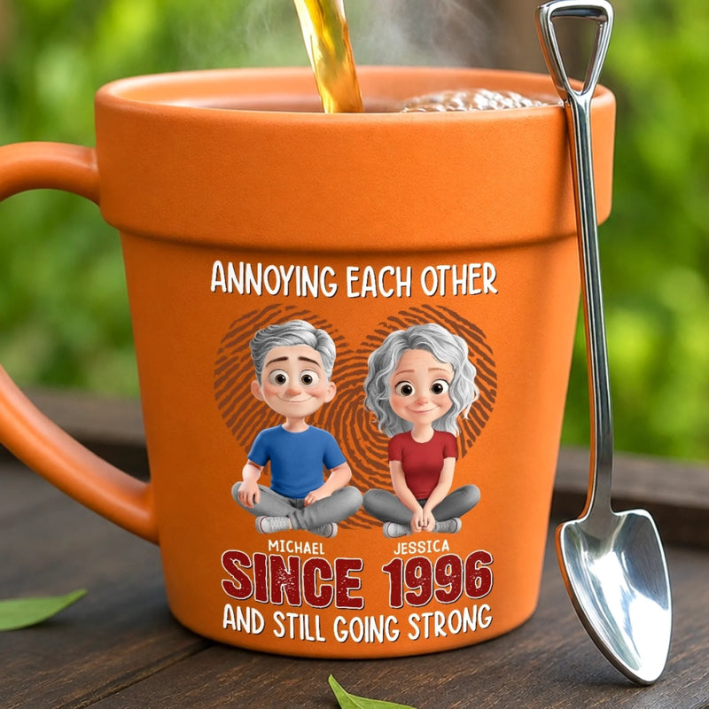 Custom Plant Pot Ceramic Mug - Personalized Birthday Garden Gifts For Husband And Wife, Him And Her - Growing Older, Loving Deeper