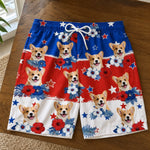 Custom Photo Tropical Hawaiian Aloha Men Beach Shorts - Personalized Summer Vacation And Travel Gifts For Dog Cat Lovers, Dog Dad And Mom, Cat Owners - Red, White & Woof