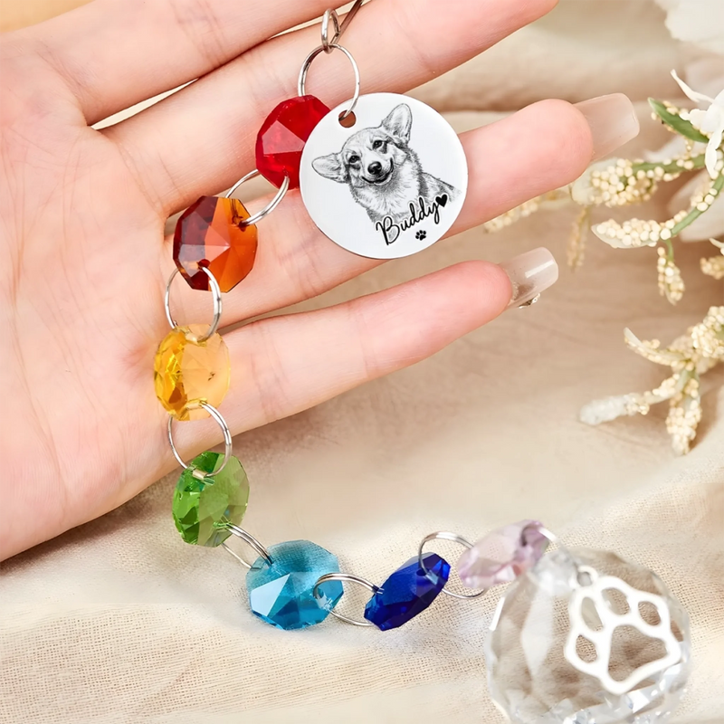 Custom Photo Crystal Suncatcher With Charm - Personalized Pet Memorial Gifts For Dogs, Cats - Forever Loved Forever Missed